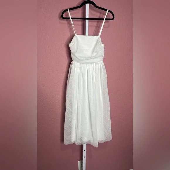 Lulus-Darling Sweetheart White Swiss Dot Ruched Midi Dress - Picture 5 of 5